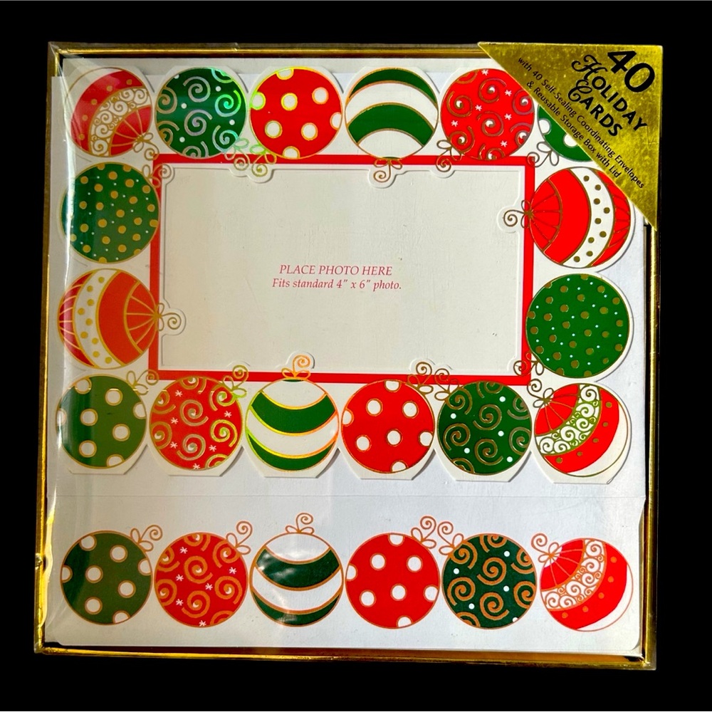 NIB Christmas Ball Holiday Photo Card 40 Card Set for 4 x 6 photos
